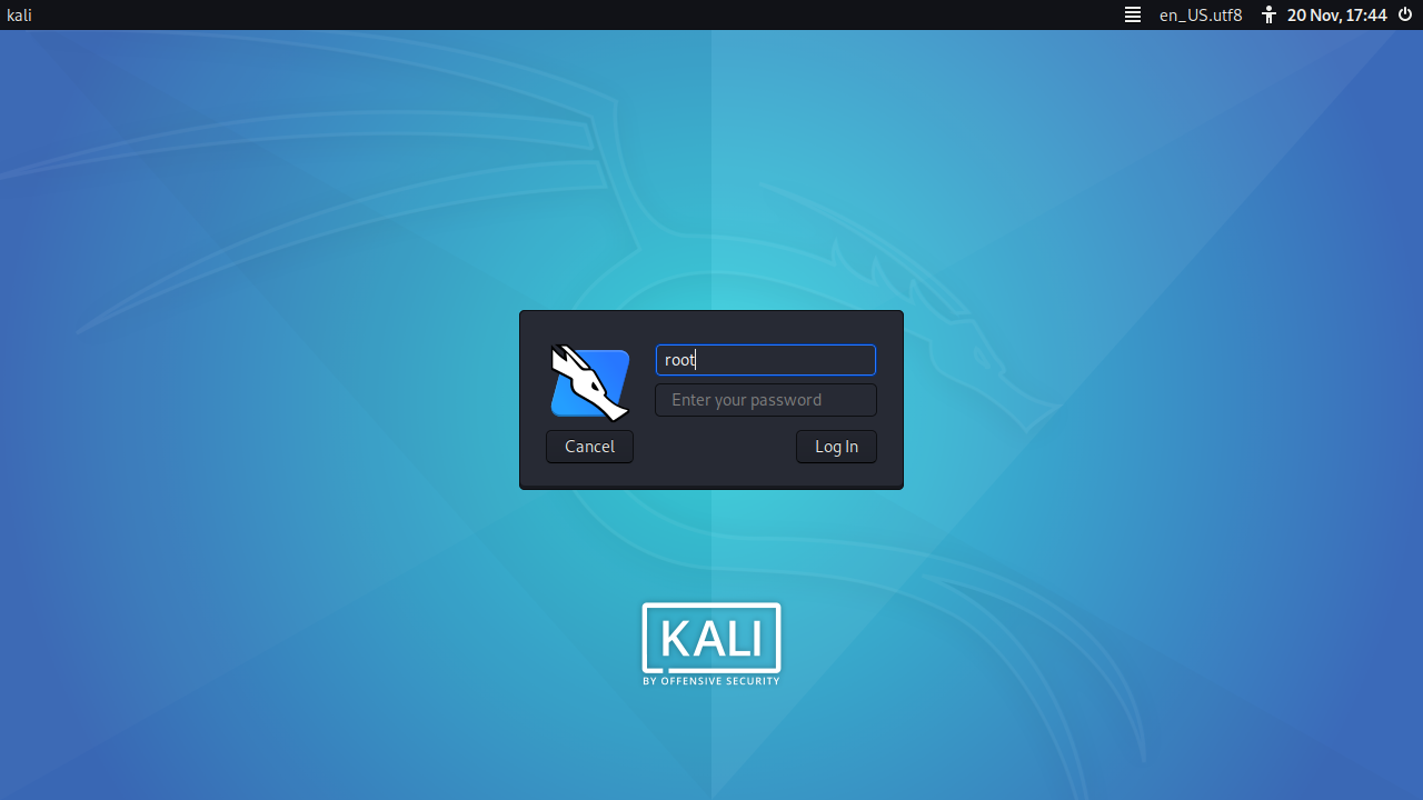 Kali 2019.4 login screen lightdm theme