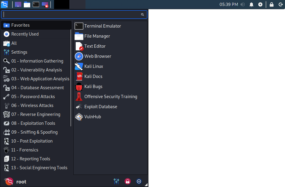 Kali 2019.4 custom Xfce panel and menu