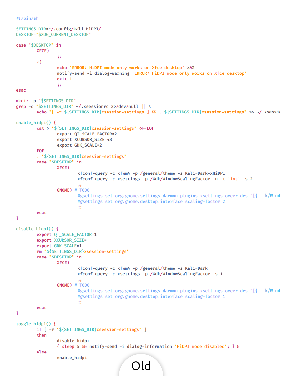 Old kali text-editor light color-scheme
